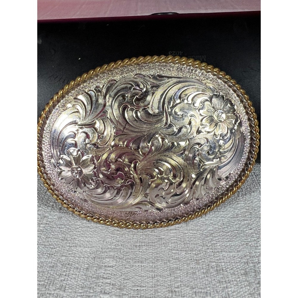 1980 Montana Silversmiths Western Belt Buckle Sterling Silver Plate